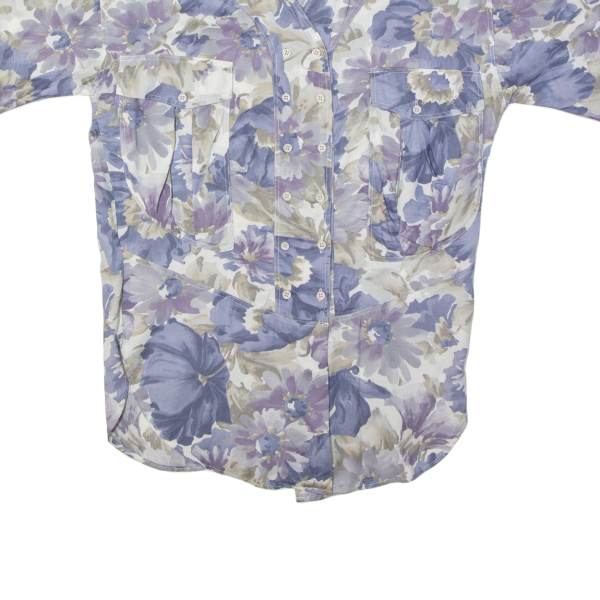 Long Womens Blouse Blue 90s Viscose Floral L Online Hot Sale