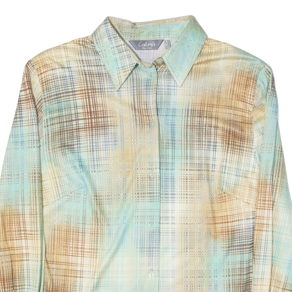 CALANIA Womens Printed Shirt Beige Collared Long Sleeve 90s Plaid UK 20 Cheap