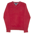 TOMMY HILFIGER Mens Jumper Red V-Neck Tight Knit L Cheap