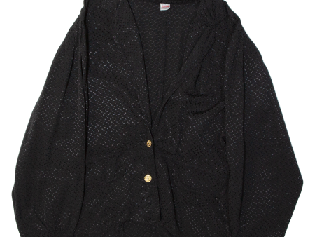 PEPPER Jacket Style Womens Blouse Black Collared Long Sleeve 90s L Discount