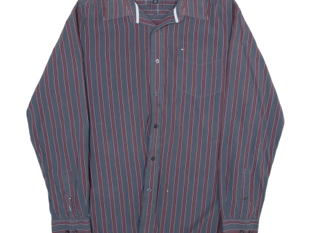 TOMMY HILFIGER Custom Fit Mens Shirt Grey Striped Long Sleeve L Fashion