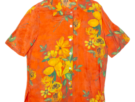 Womens Printed Shirt Orange Collared Floral L For Cheap